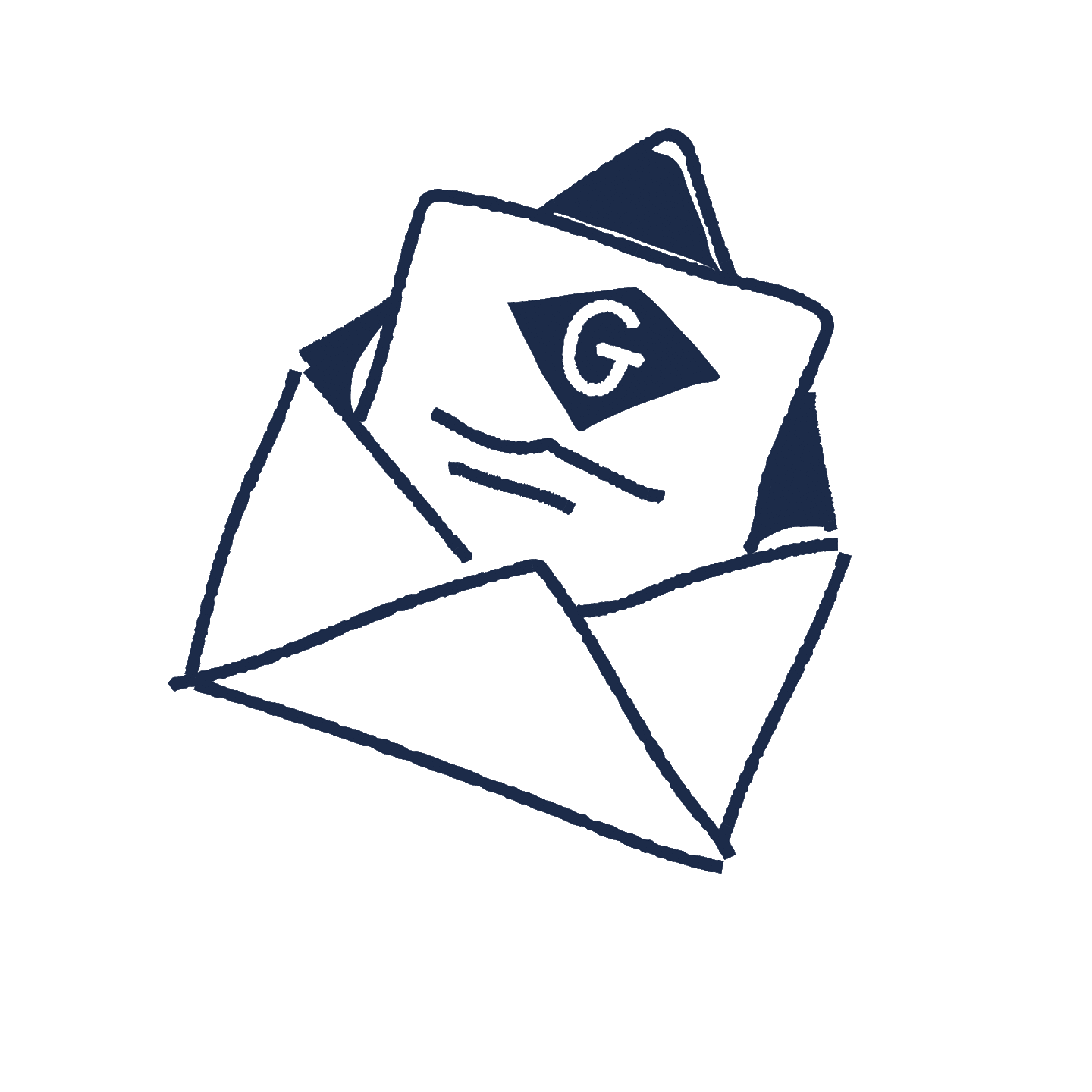 Animated illustration of an open letter with a G on the card inside