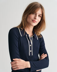 Ribstrikket langærmet poloskjorte