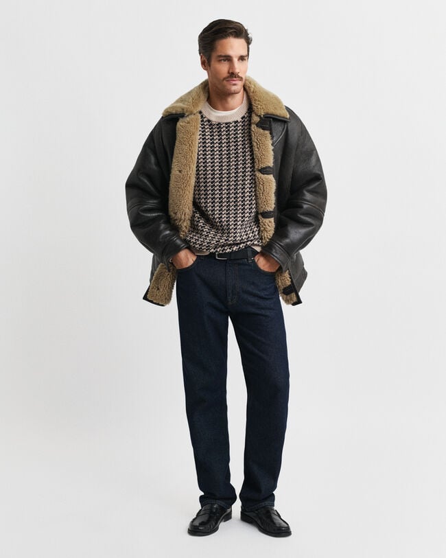 Tofarvet tekstureret crewneck sweater