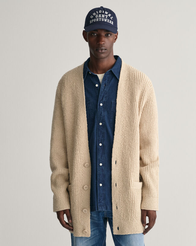 Ribstrikket cardigan i bouclé