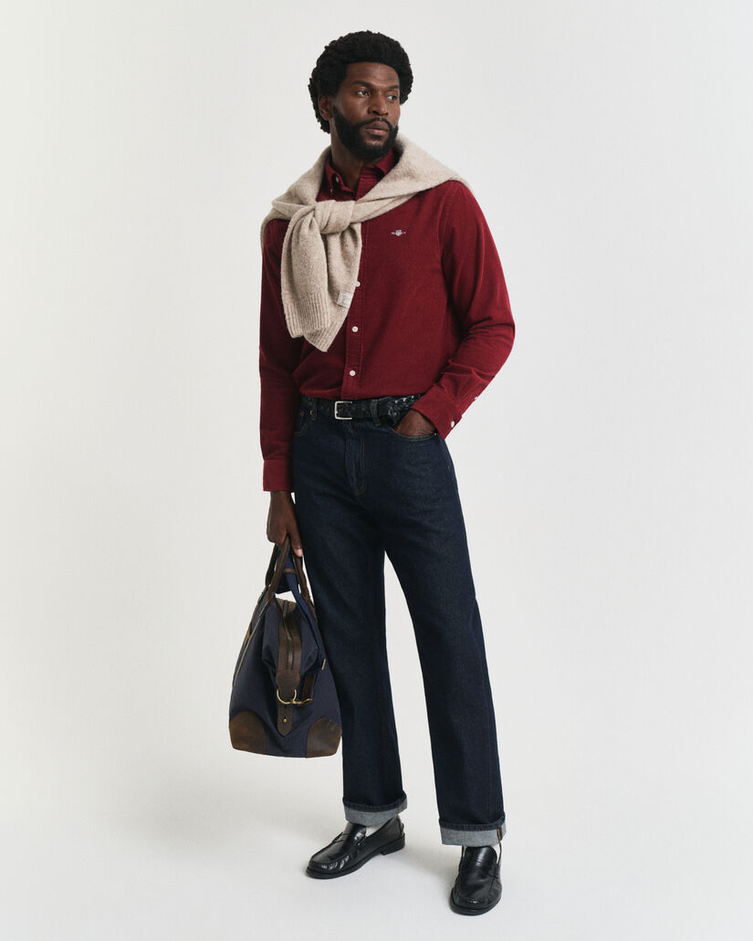 Regular fit skjorte af bomuldsjernbanefløjl