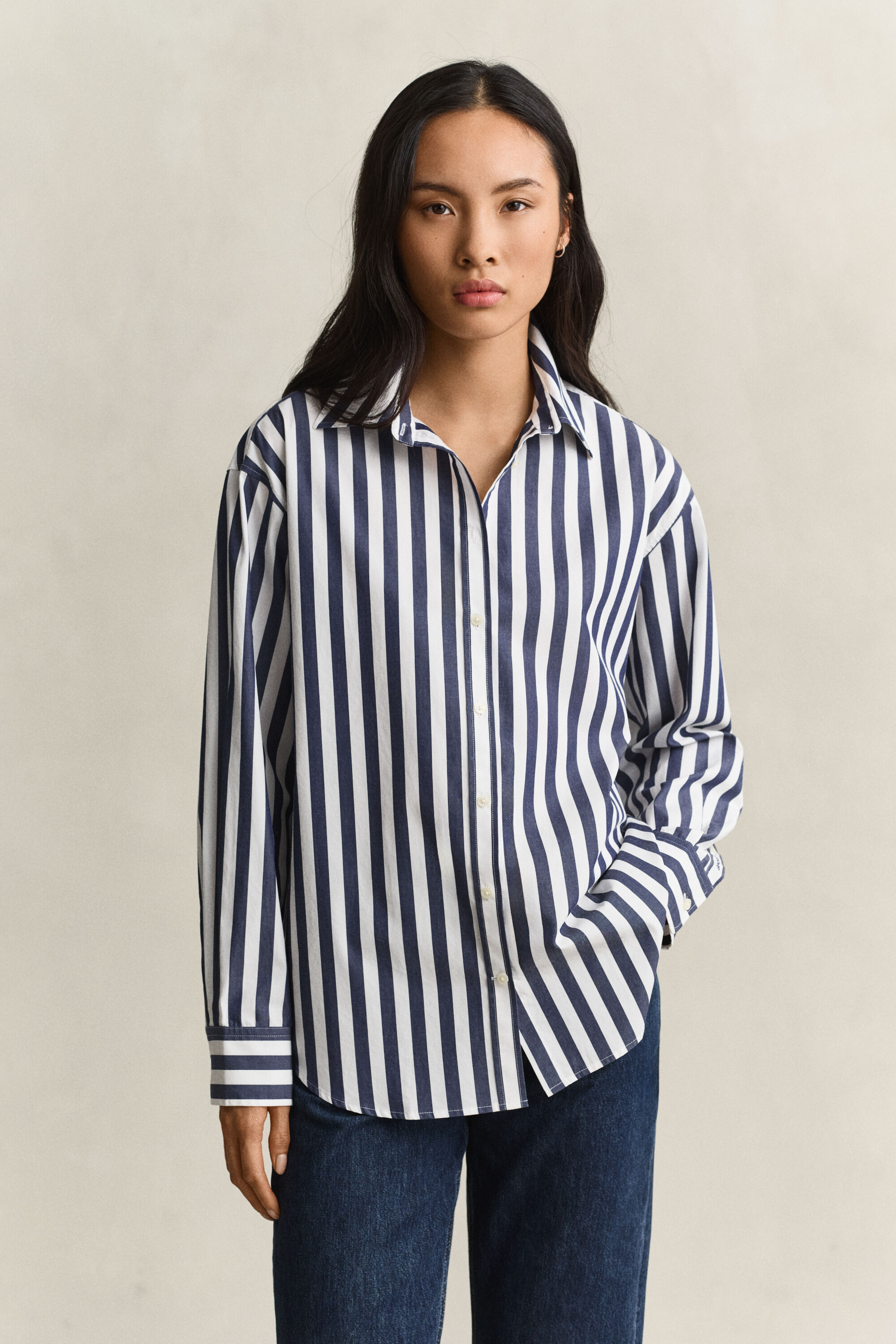 Relaxed poplin skjorte med striber