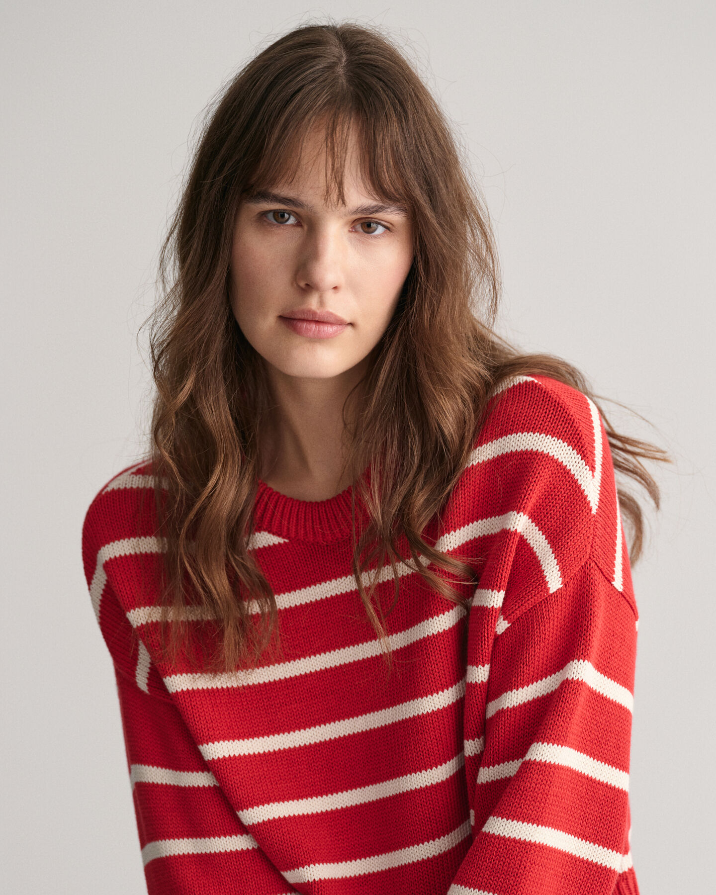 Stribet sweater med crewneck