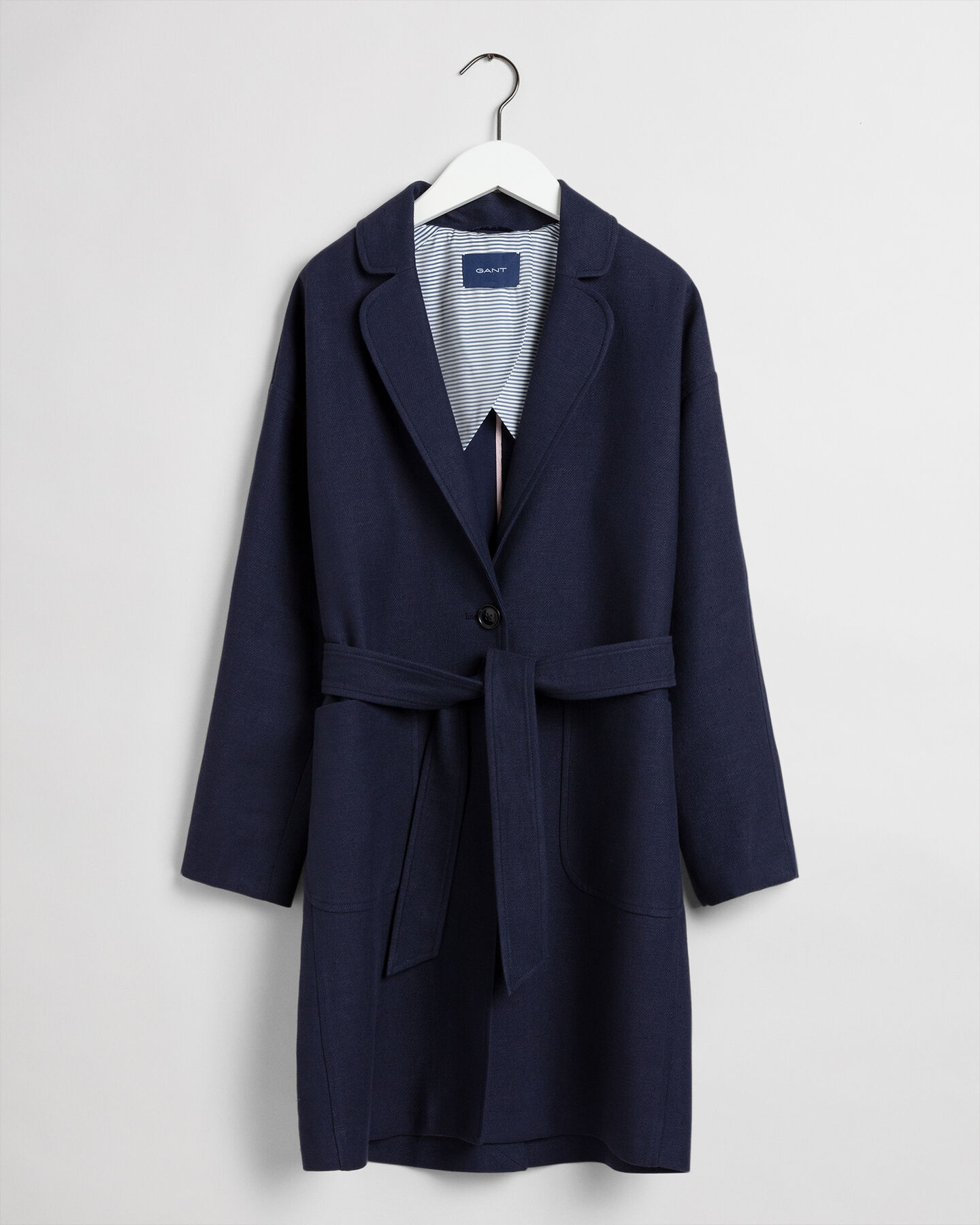 Fluid frakke af h&oslash;rblanding med b&aelig;lte