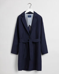 Fluid frakke af h&oslash;rblanding med b&aelig;lte