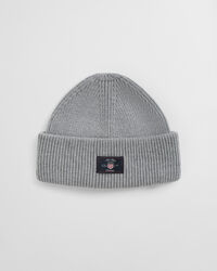Ribstrikket beanie af bomuldsblanding
