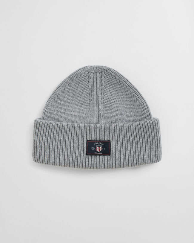 Ribstrikket beanie af bomuldsblanding