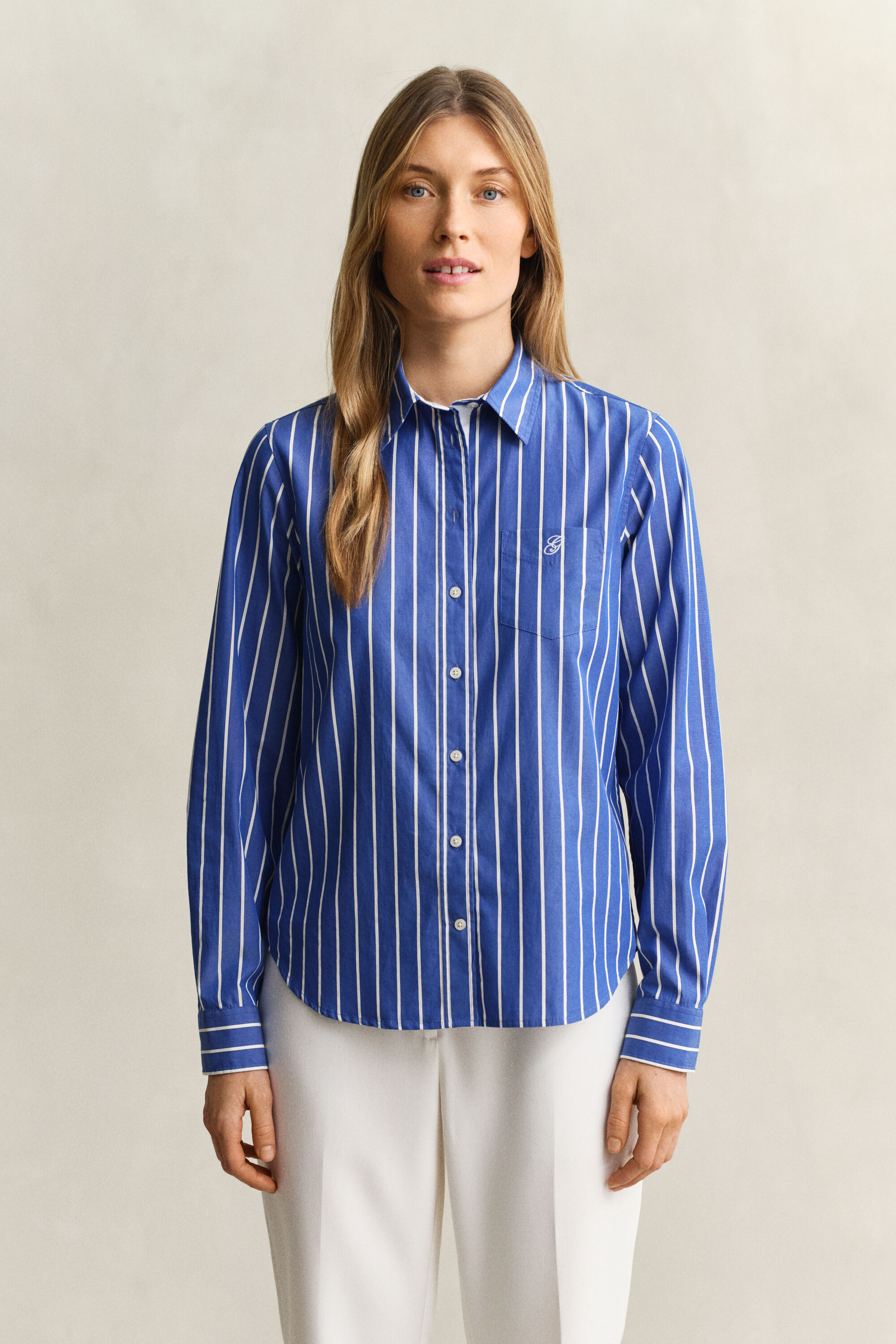 Regular fit klassisk stribet poplin-skjorte