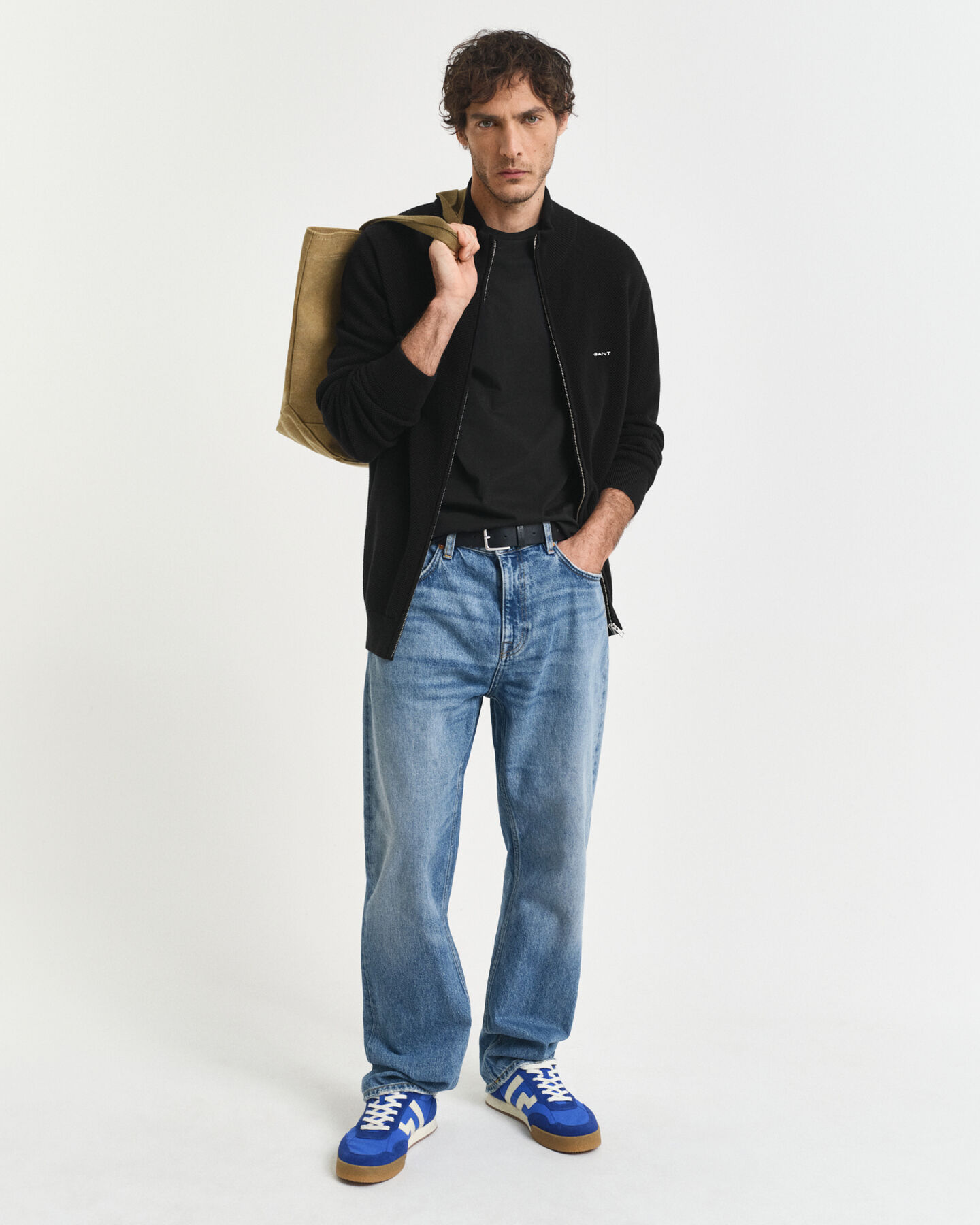 Cardigan af bomuldspiqué med lynlås