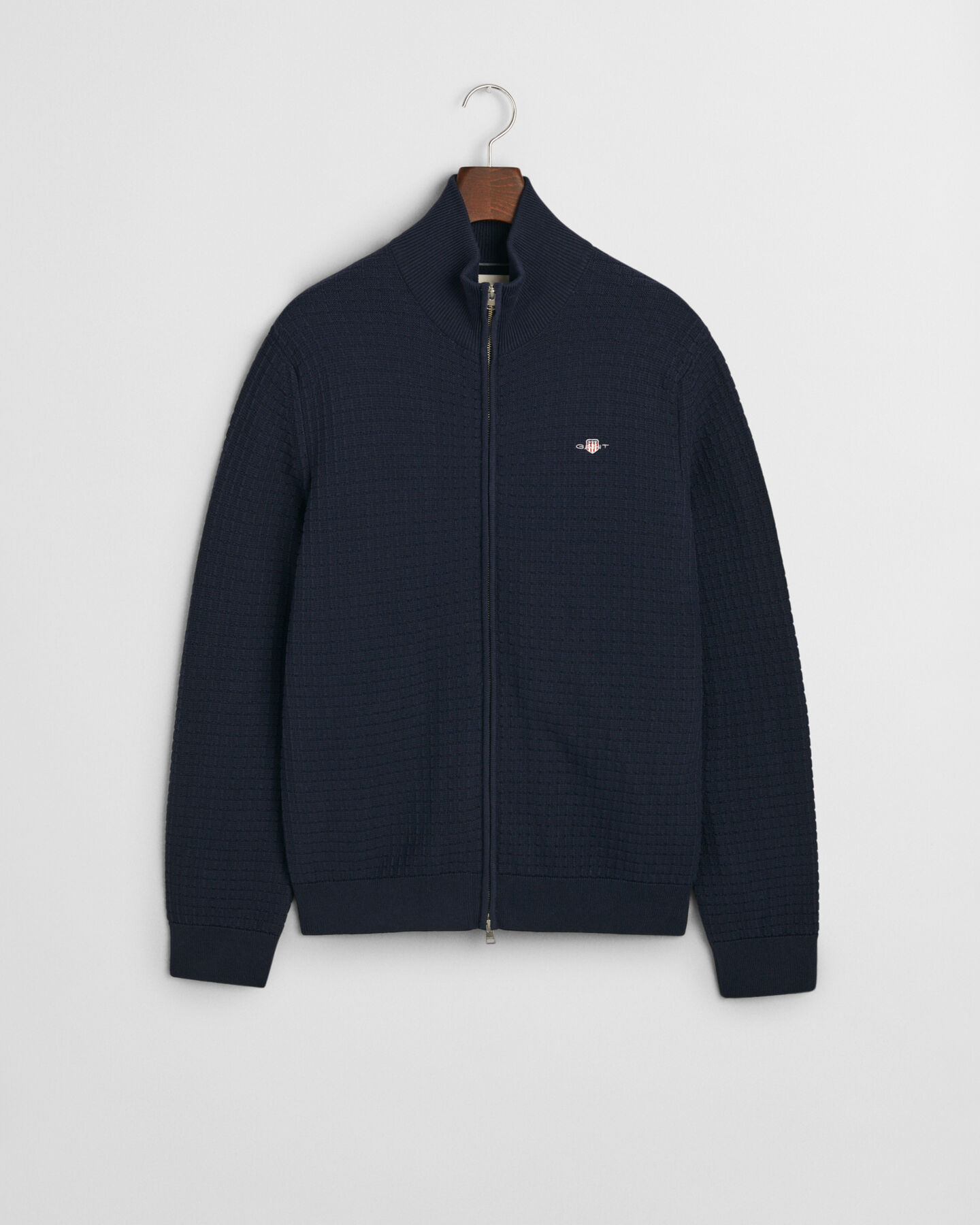 Tekstureret cardigan af bomuld med lynlås