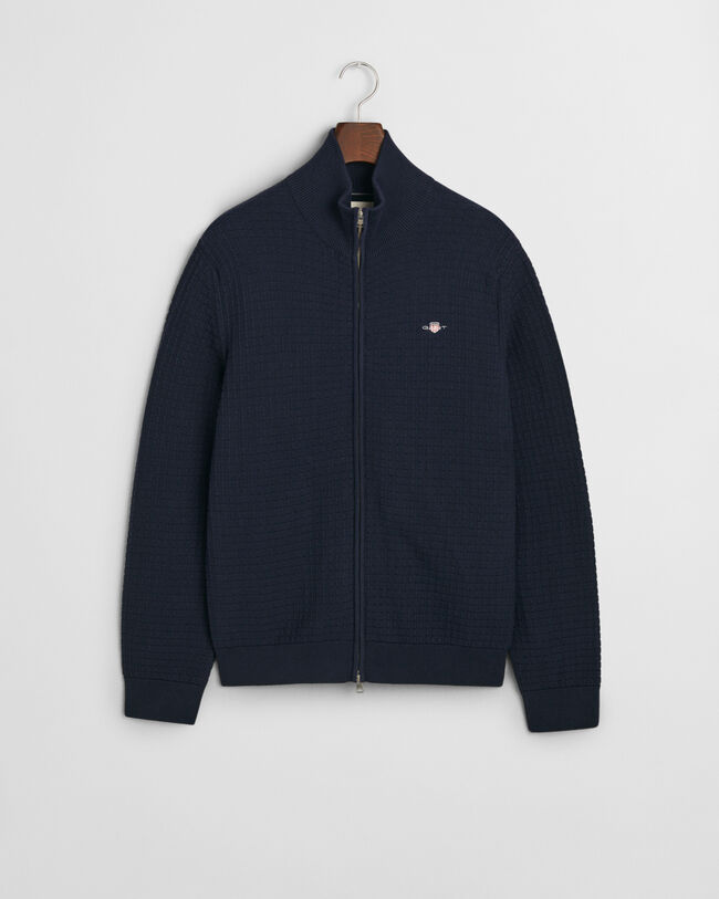 Tekstureret cardigan af bomuld med lynlås