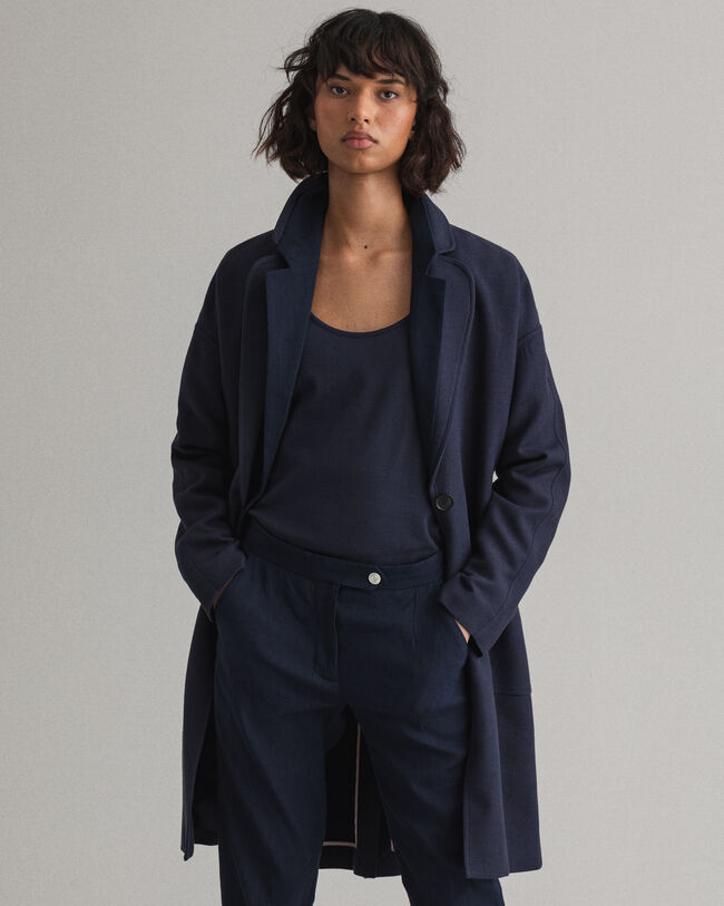 Fluid frakke af h&oslash;rblanding med b&aelig;lte