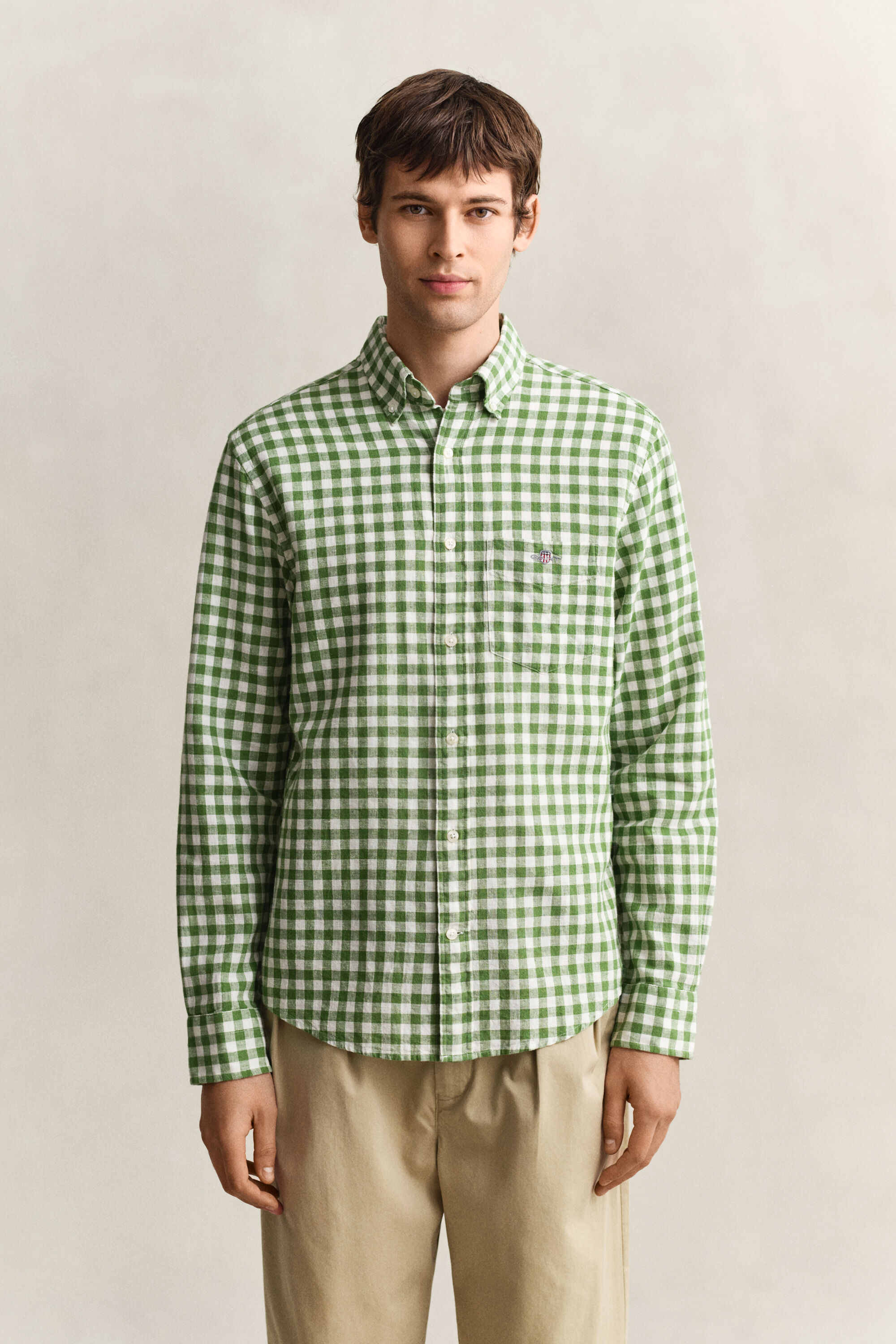 Gingham skjorte af hørblanding