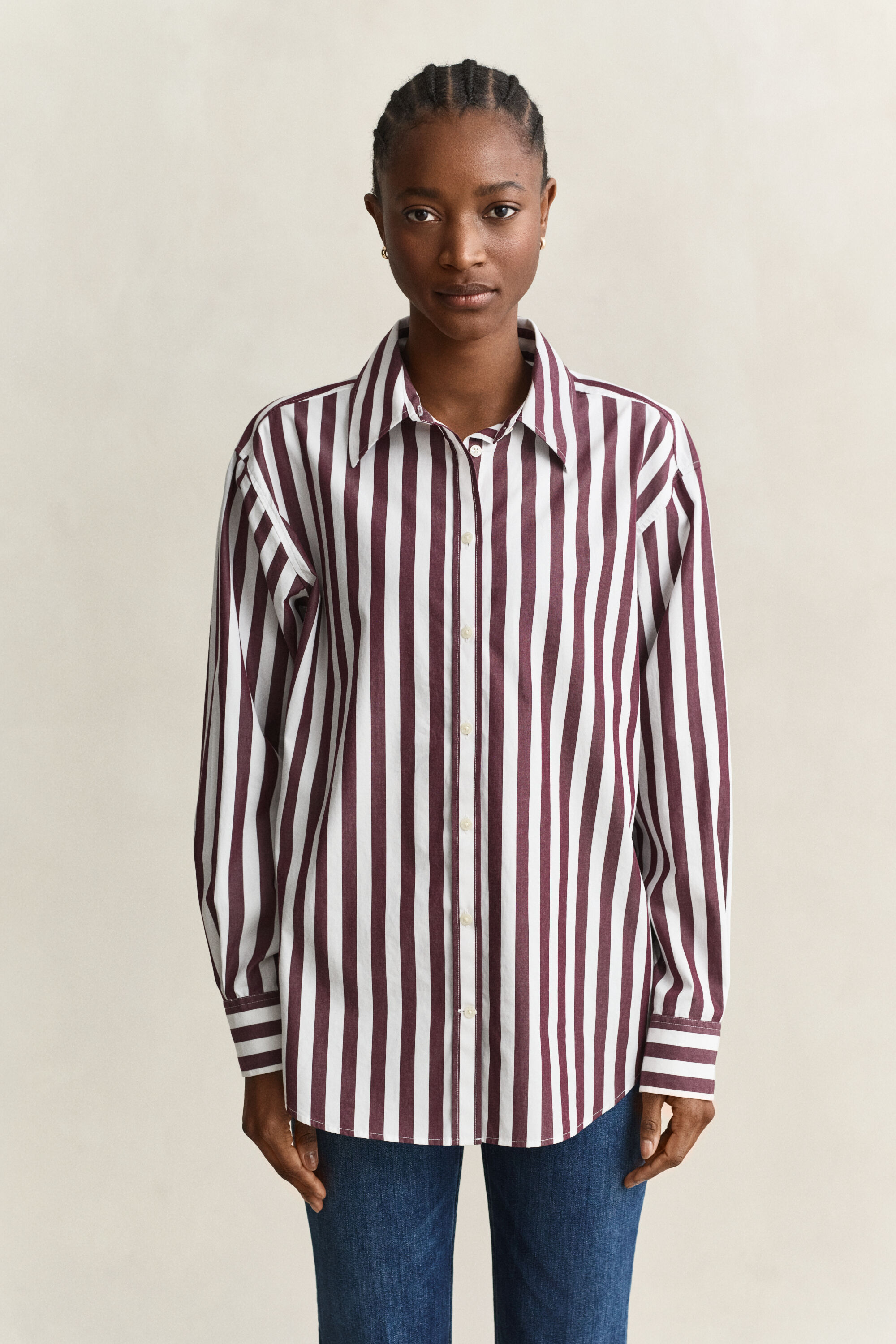 Relaxed poplin skjorte med striber