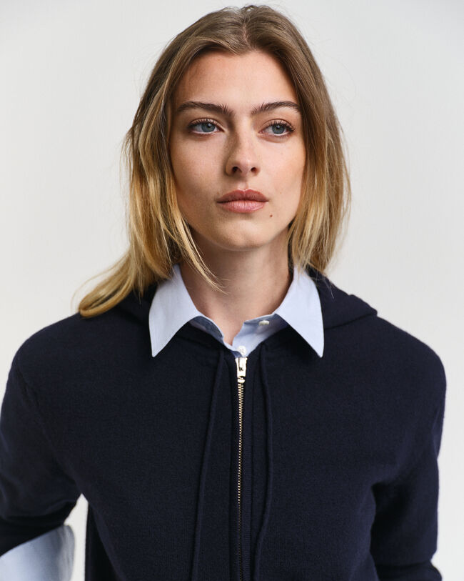 Hættetrøje af ekstra fin lammeuld med lynlås