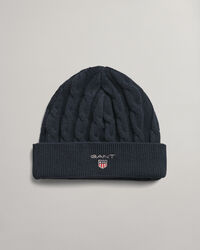 Baby beanie af bomuld med kabelstrik