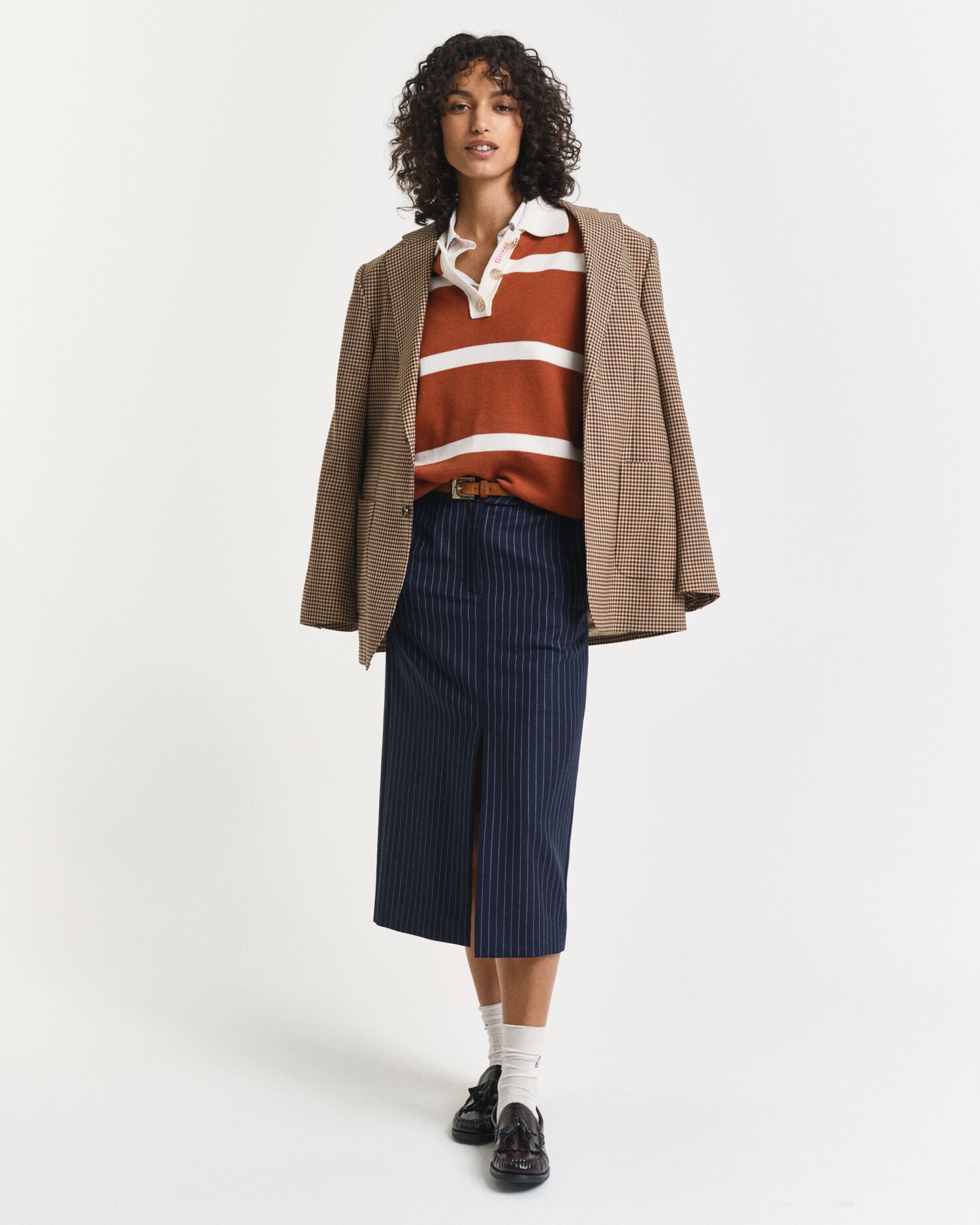 Nålestribet midi-nederdel