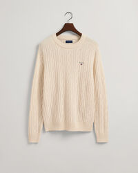 Crewneck sweater af lammeuld med kabelstrik