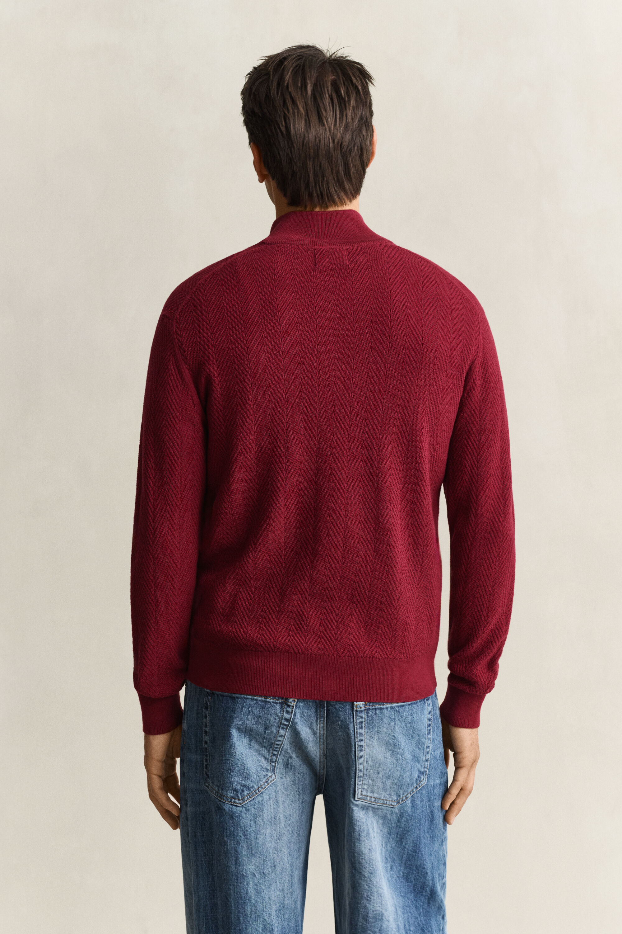 Sildebensmønstret sweater med halv lynlås
