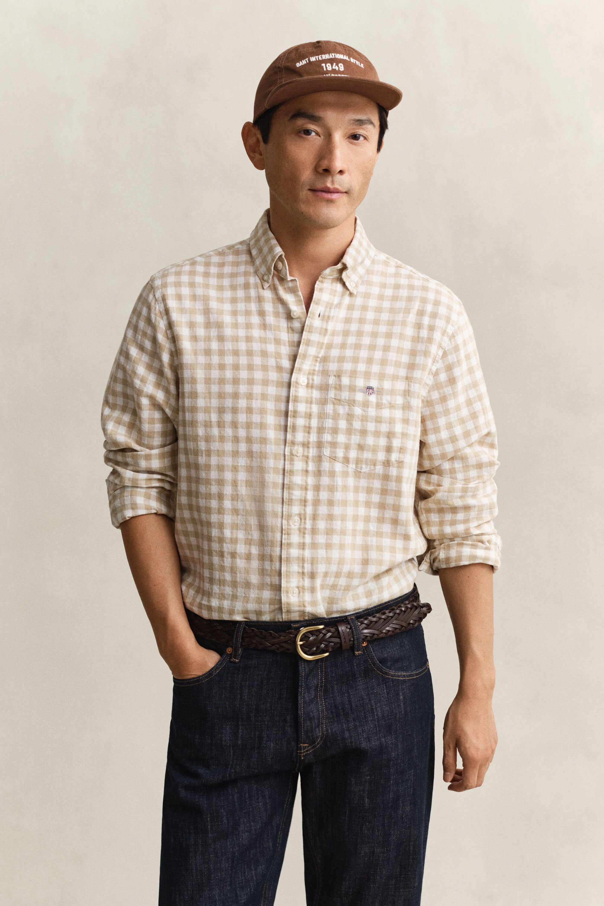 Gingham skjorte af hørblanding