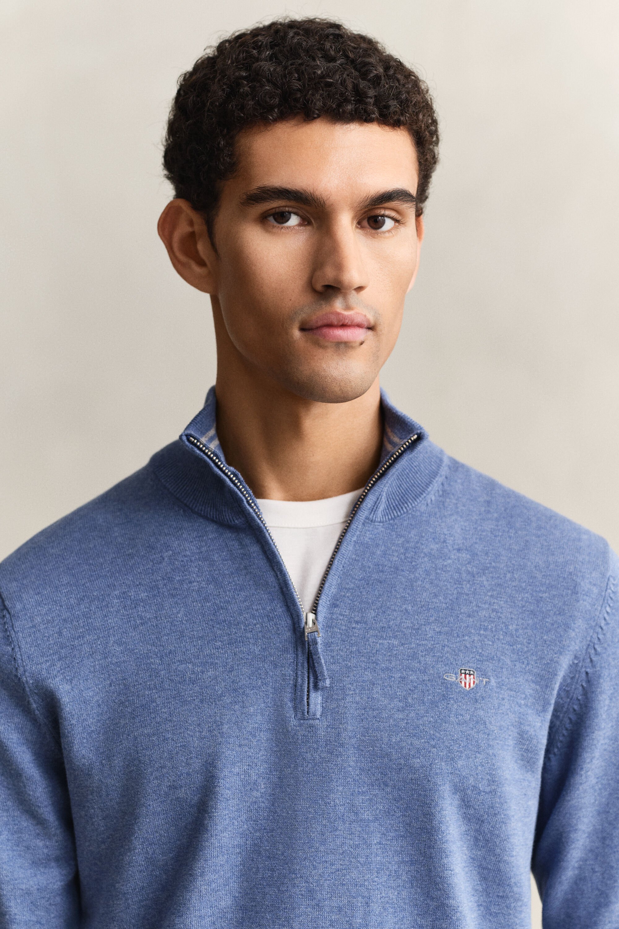 Klassiske sweater i bomuld med halv lynlås