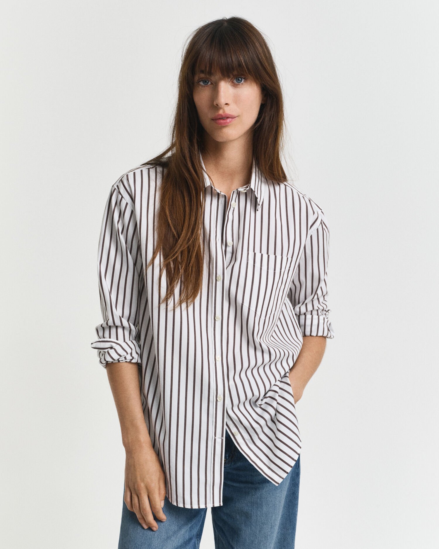 Relaxed fit klassisk stribet poplin-skjorte