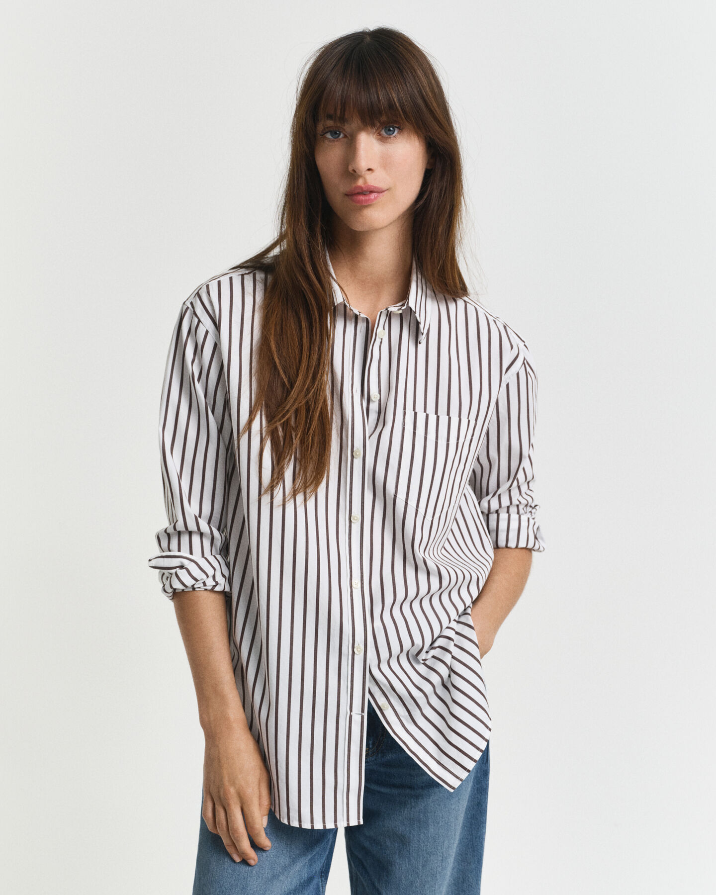 Relaxed fit klassisk stribet poplin-skjorte