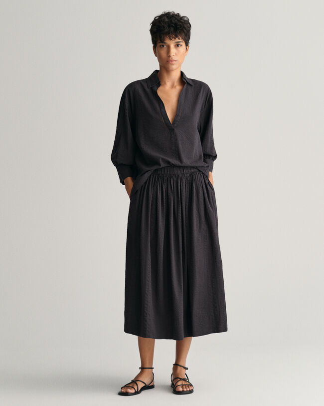 Seersucker-stribet pull-on nederdel