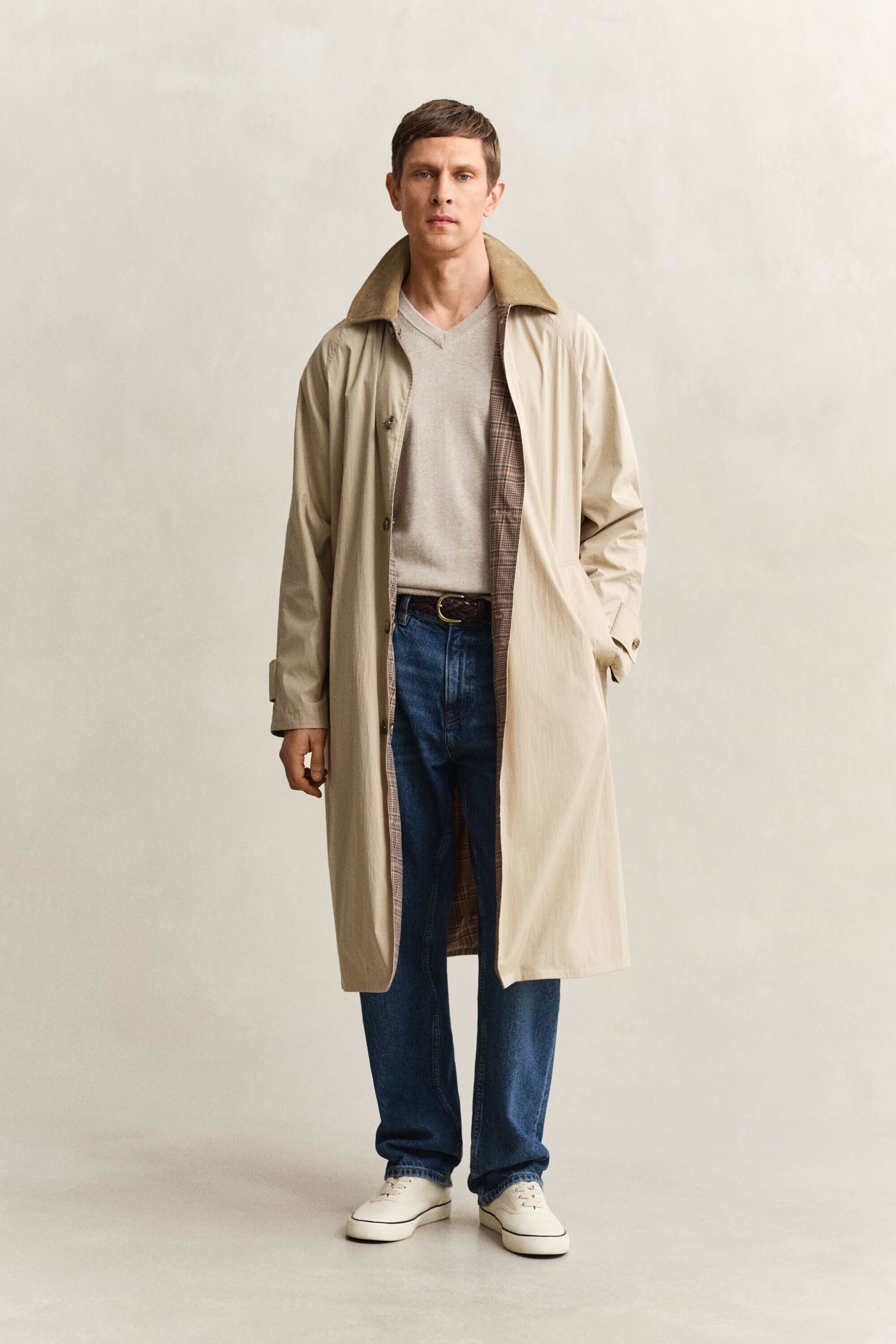 Klassiske sweater i bomuld med V-hals