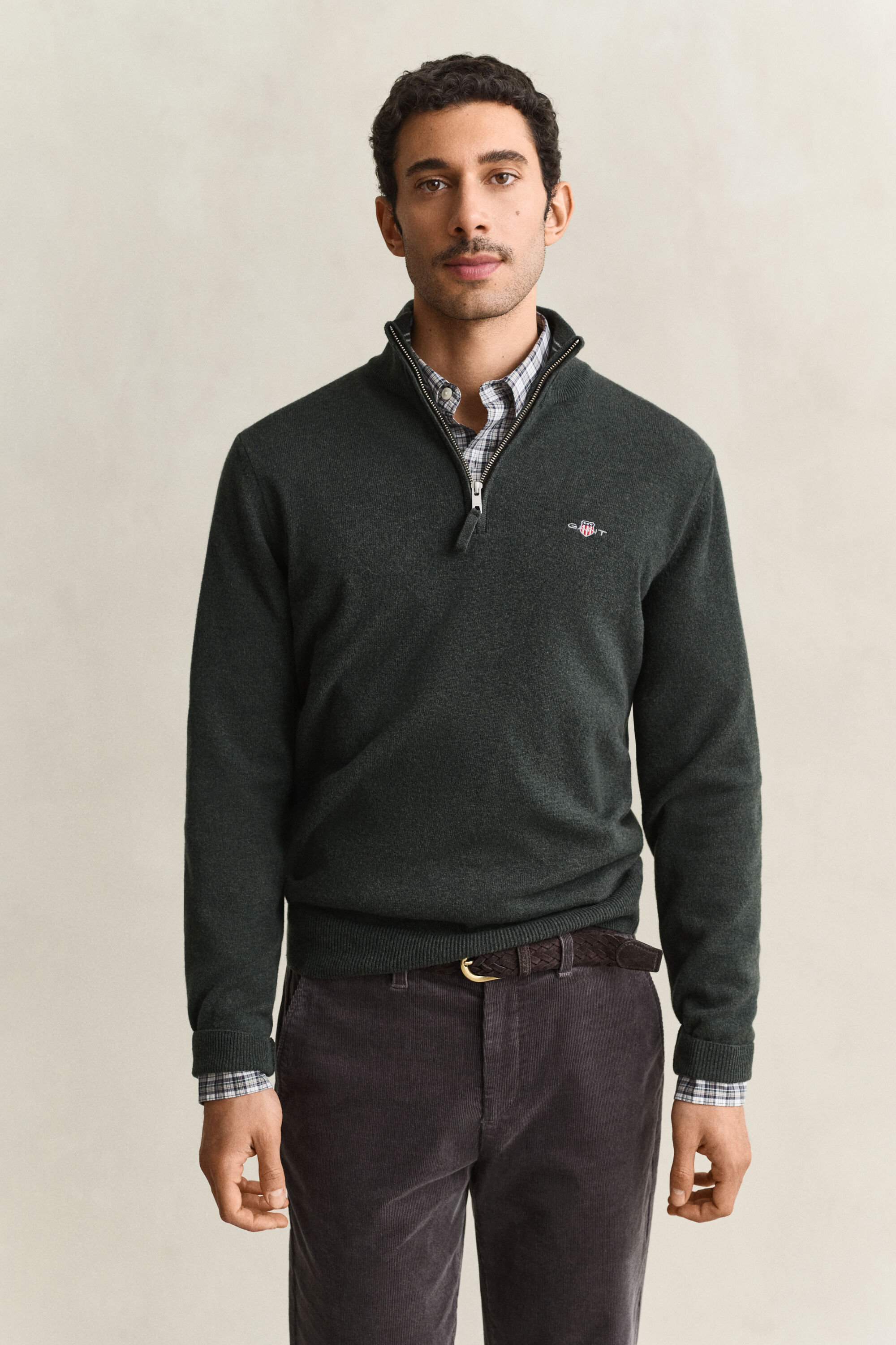 Sweater i lammeuld med halv lynlås
