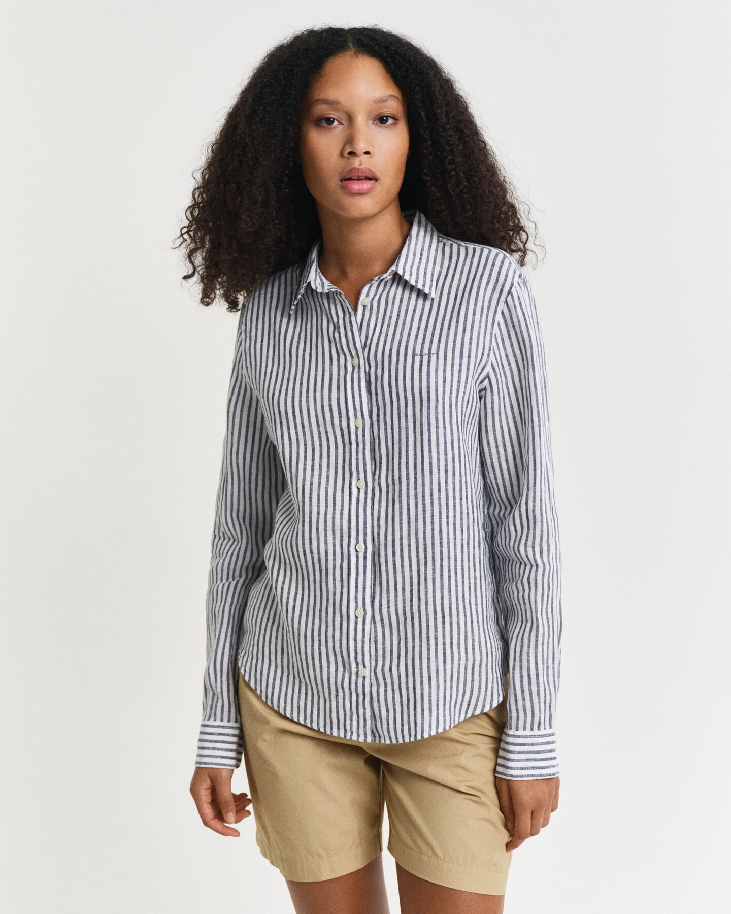 Regular fit stribet skjorte af hør