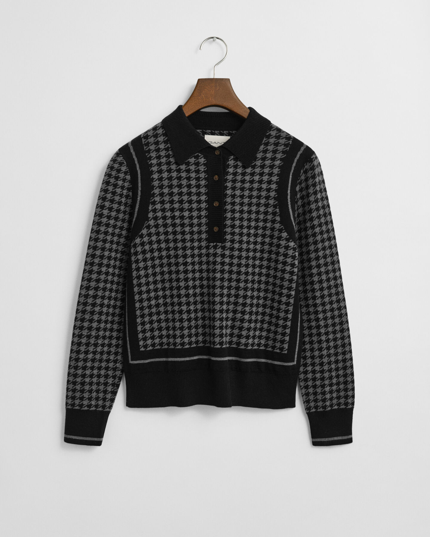 Polo sweater i houndstooth jacquard