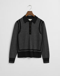 Polo sweater i houndstooth jacquard
