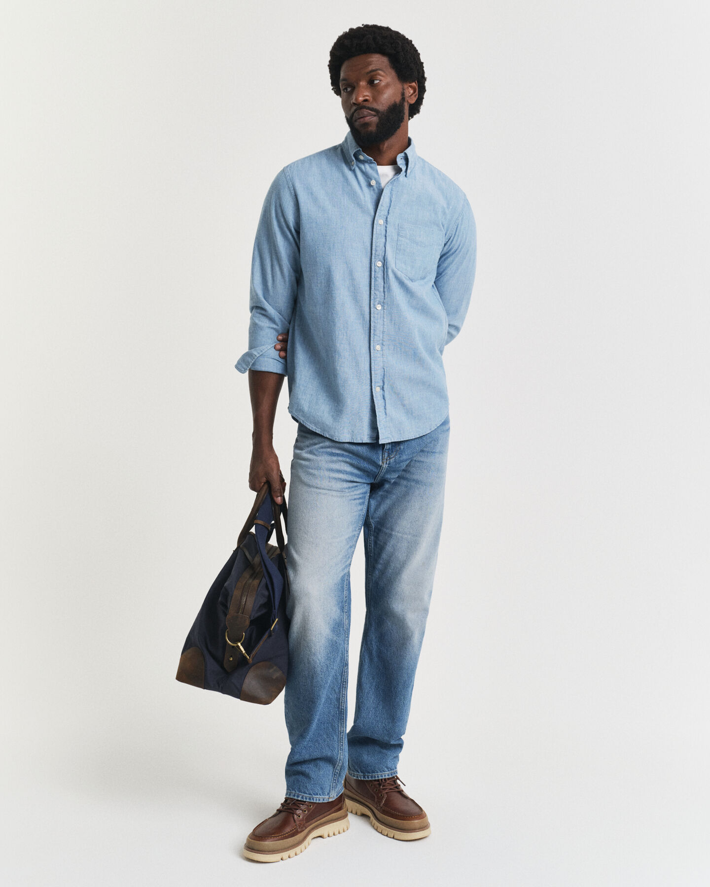 Regular fit indigo chambray skjorte