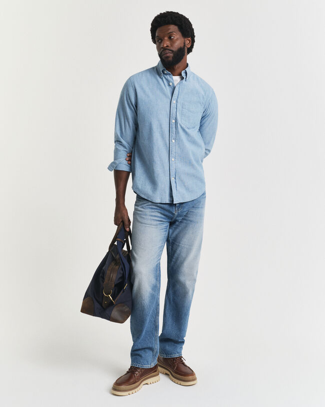 Regular fit indigo chambray skjorte