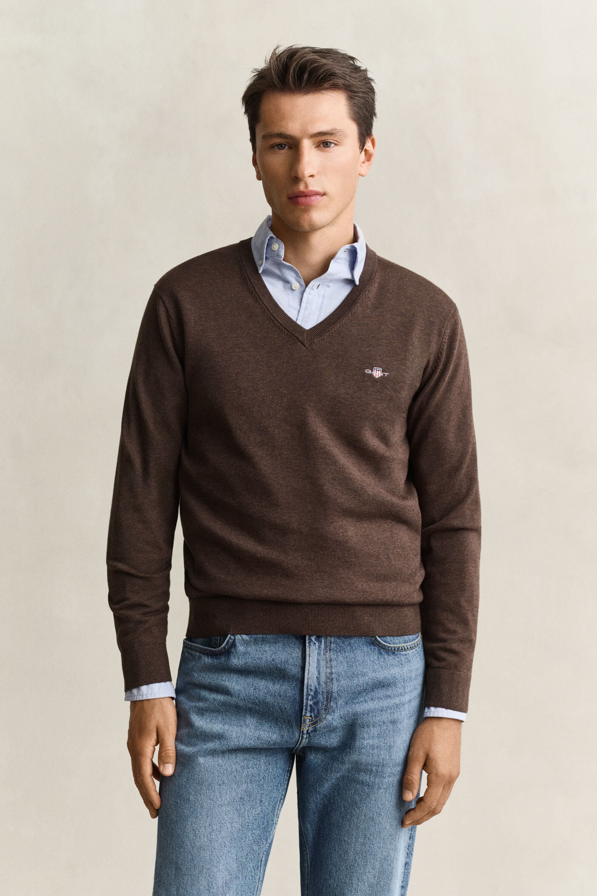 Sweater i bomuld med V-hals
