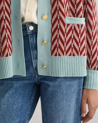 Flerfarvet sildebensm&oslash;nstret cardigan