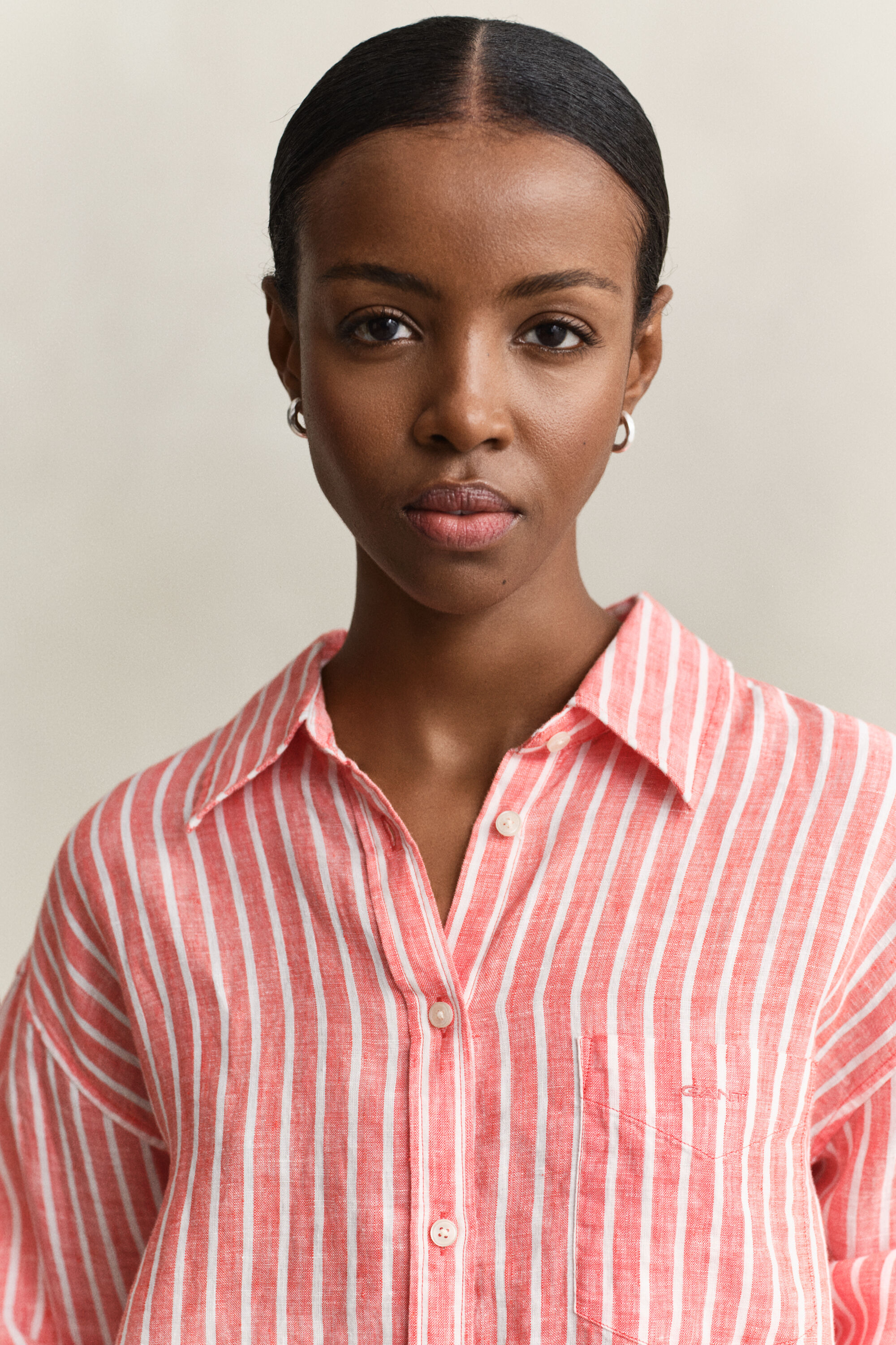 Relaxed fit stribet skjorte af hør