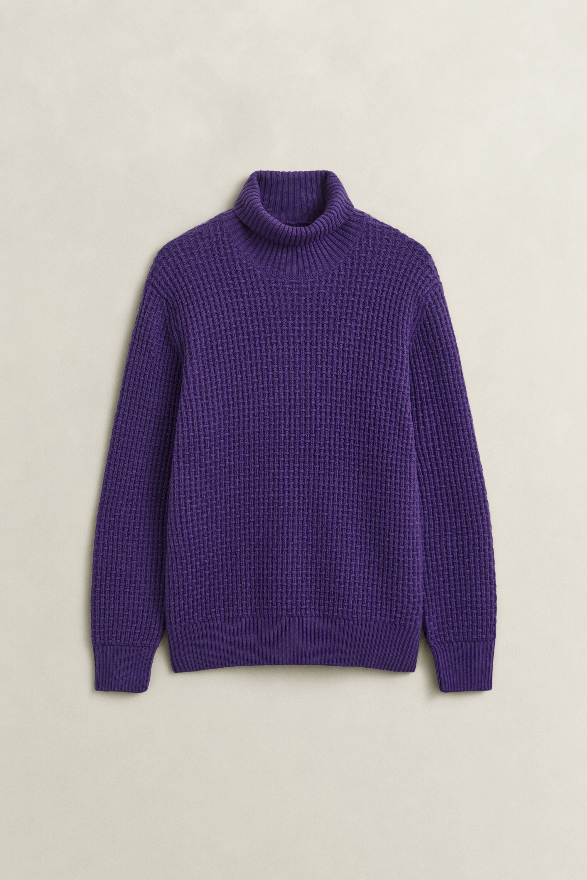Tekstureret sweater i bomuld og uld med rullekrave