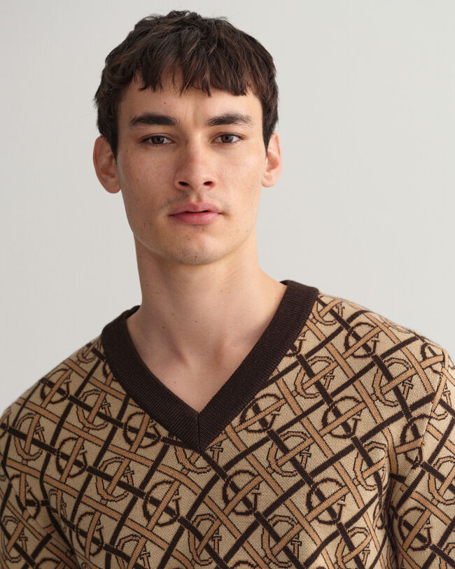 Monogram merino sweater med V-hals