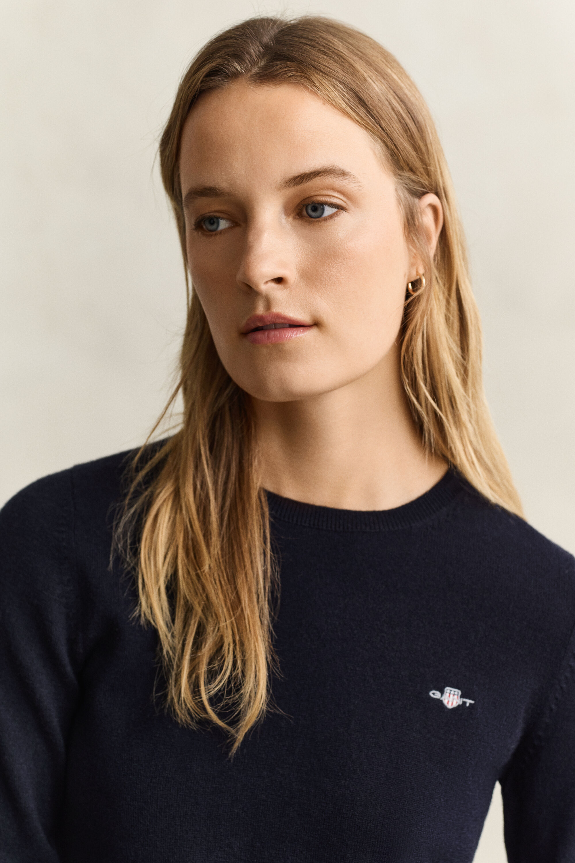 Crewneck sweater i uld og bomuld
