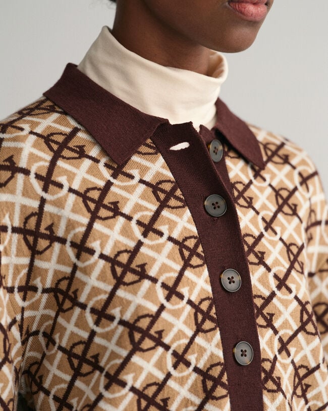 G Patterned jacquard-strikket polosweater