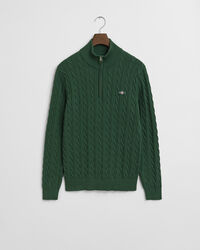 Kabelstrikket sweater af bomuld med halv lynlås