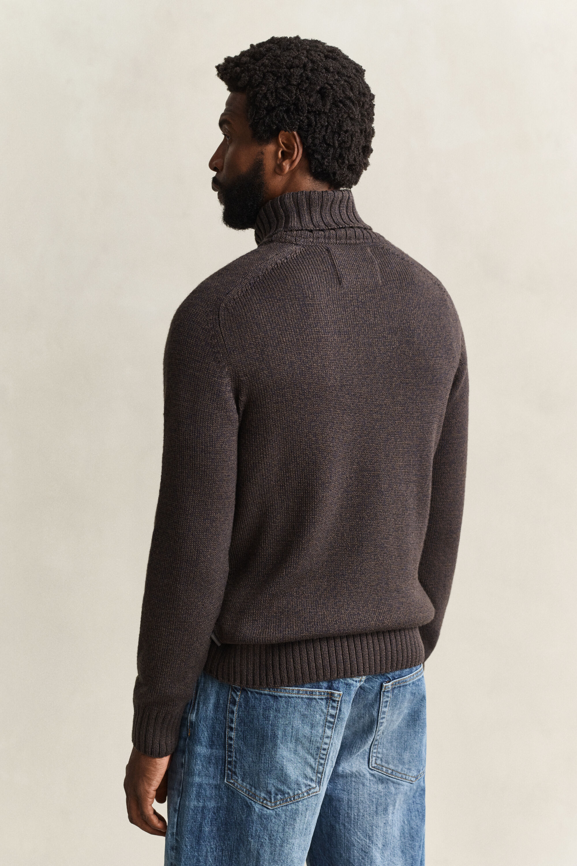 Rullekrave-sweater i uldblanding med mouliné
