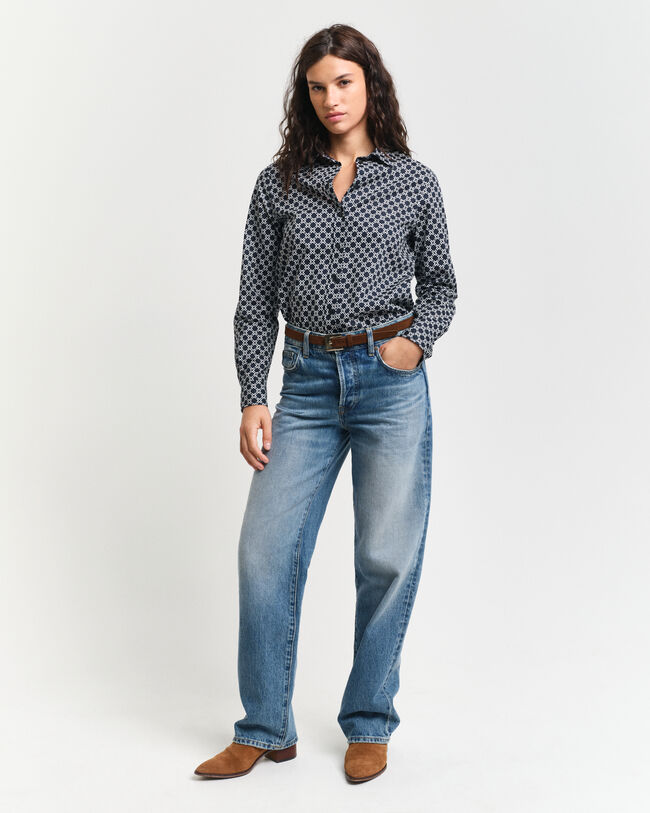 Regular fit Geometric skjorte af bomuldsvoile