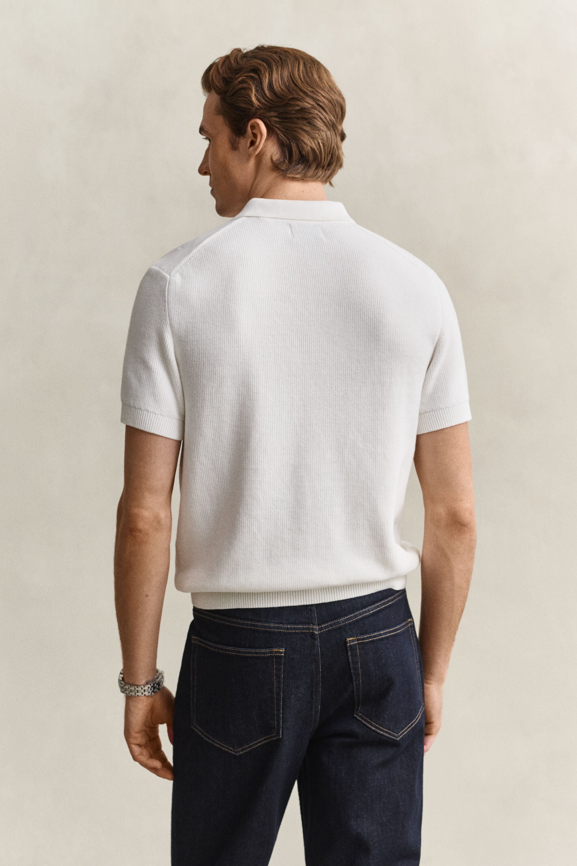Ribstrikket polosweater i bomuld