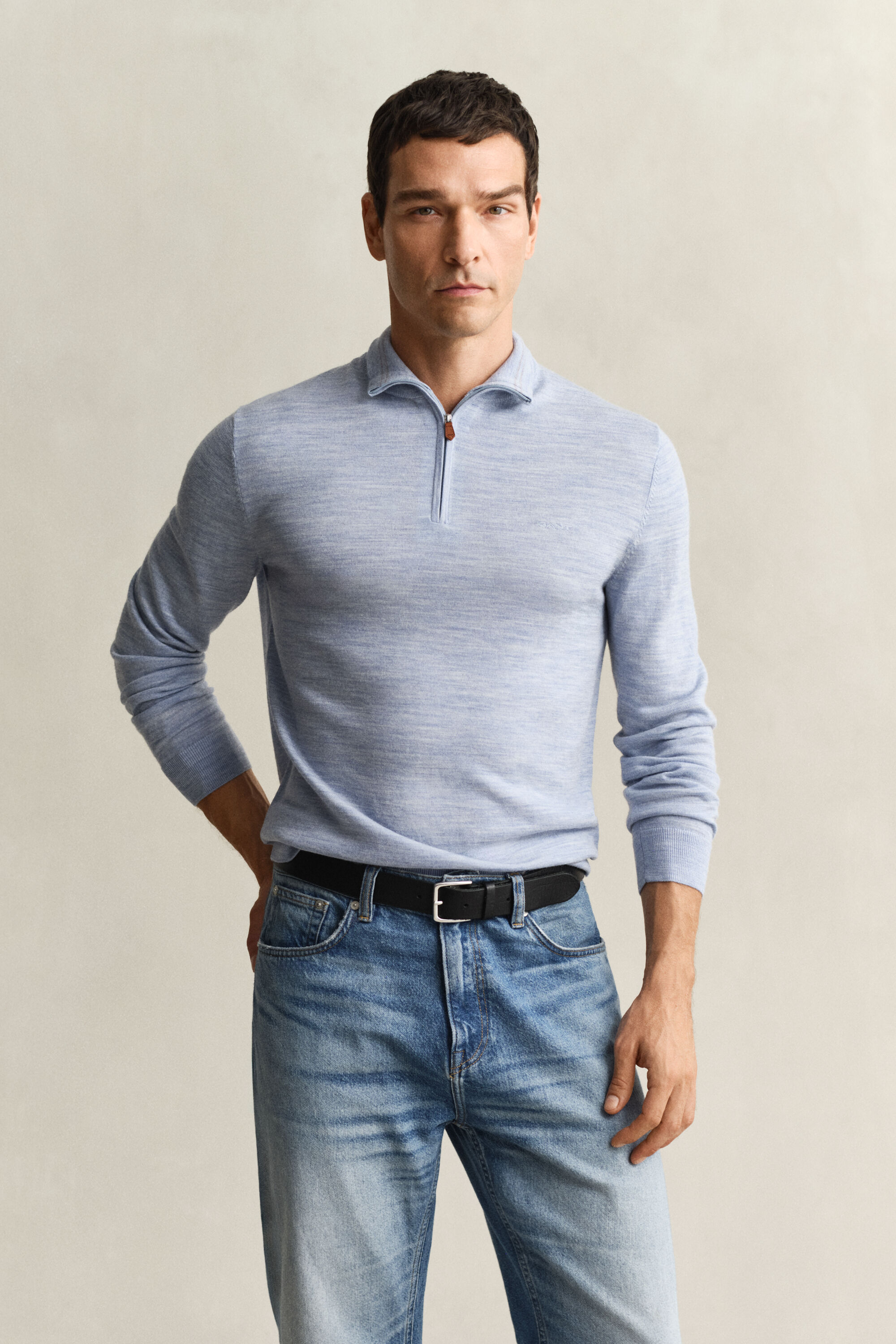 Sweater med halv lynlås i ekstra fin merinould