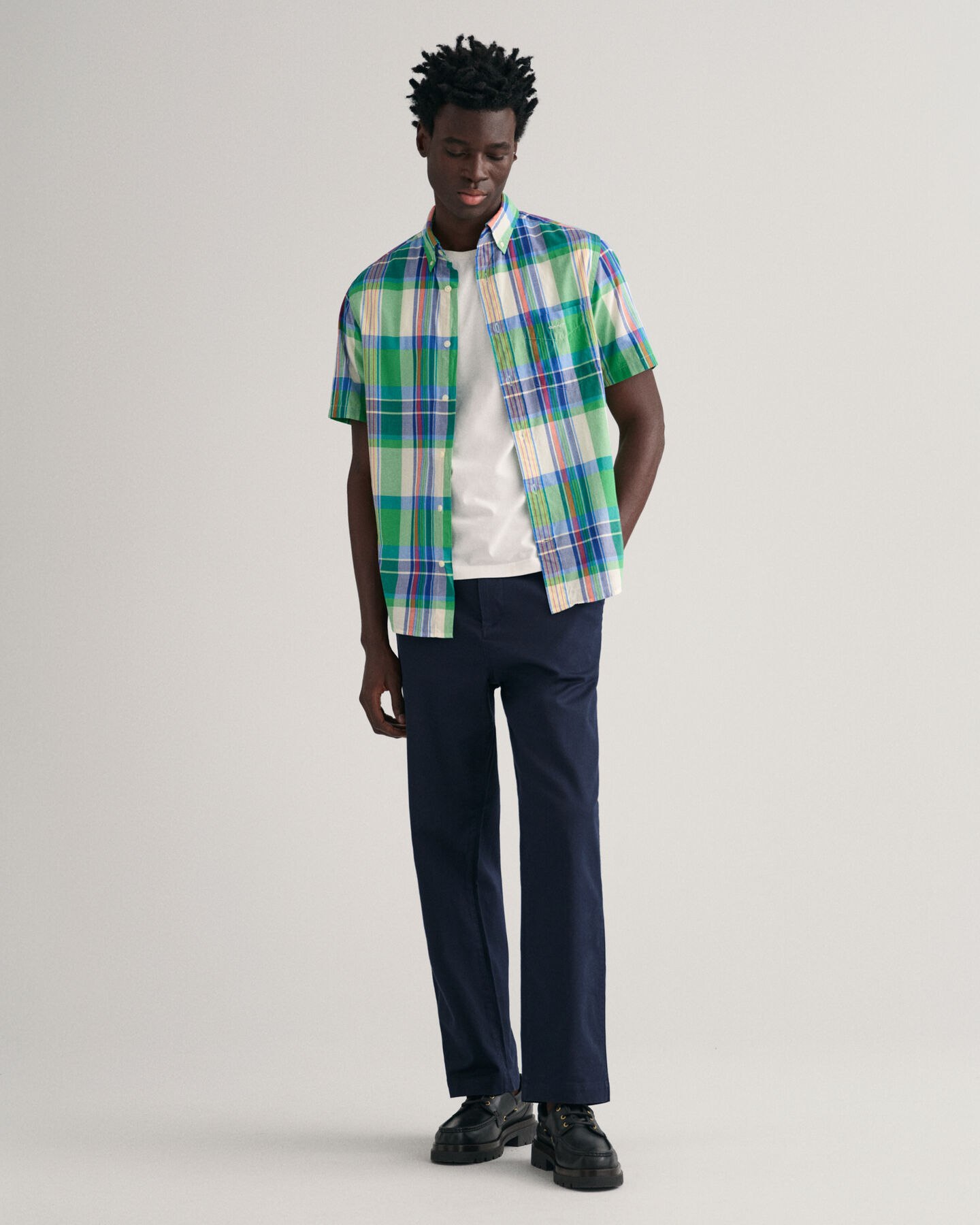 Regular fit madras-skjorte med korte &aelig;rmer