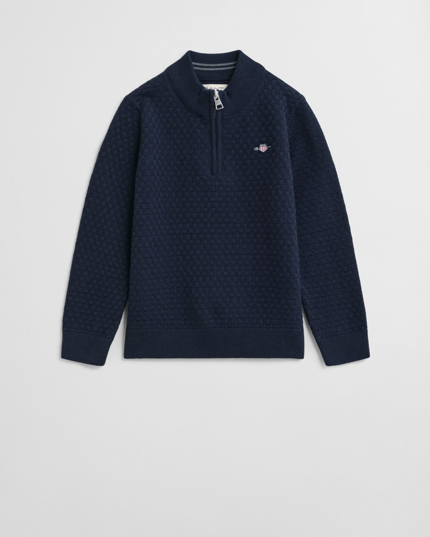 Kids sweater med mikrotekstur og halv lynlås