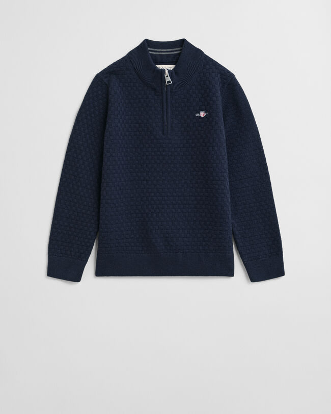 Kids sweater med mikrotekstur og halv lynlås